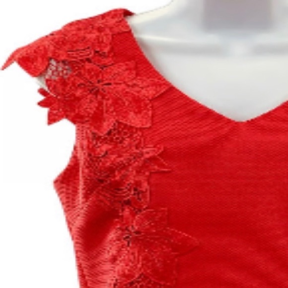 Carmen Marc Valvo Orange Lace Applique Cap Sleeve Sheath Work Party Dress - Picture 3 of 4